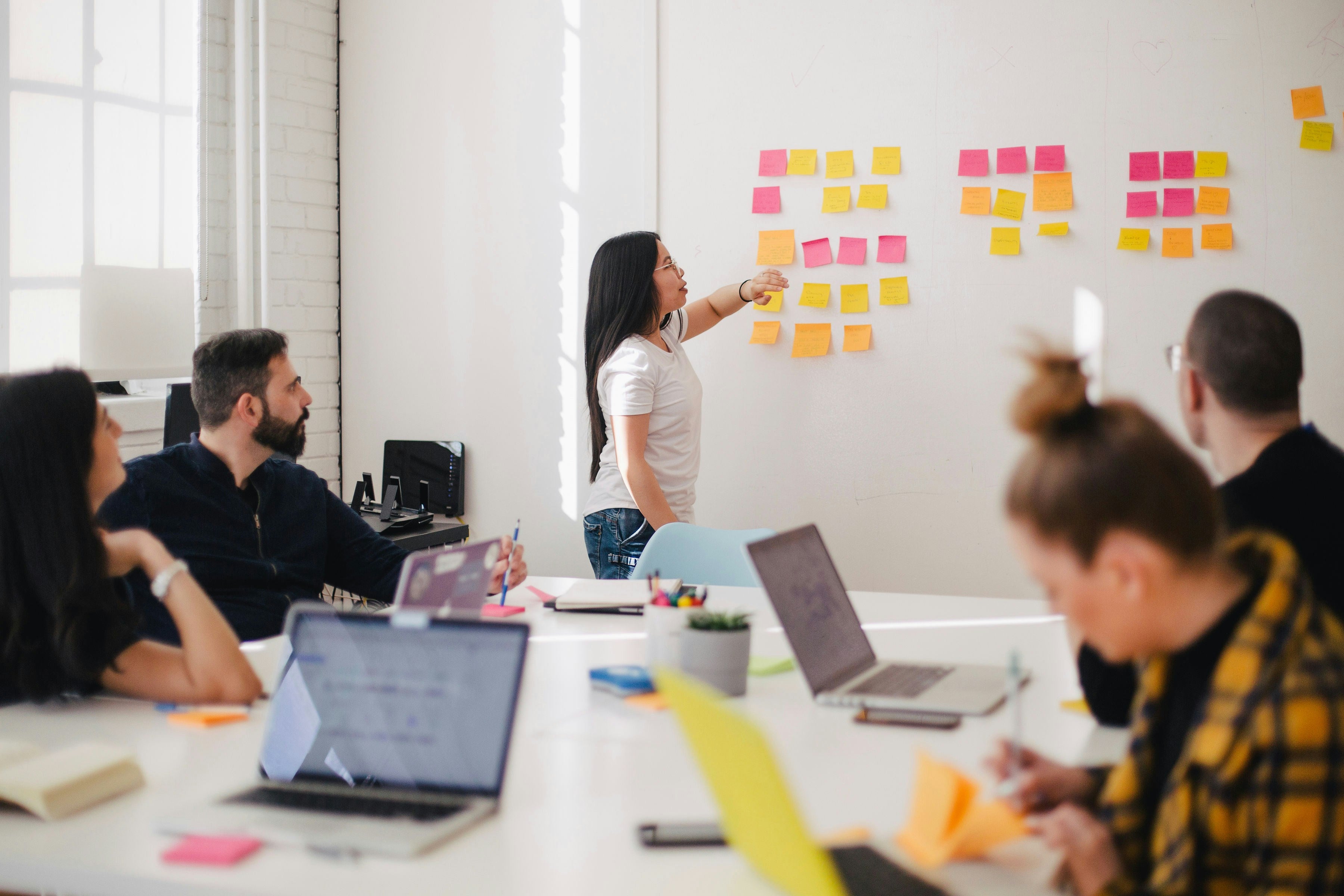 marketing team working at whiteboard